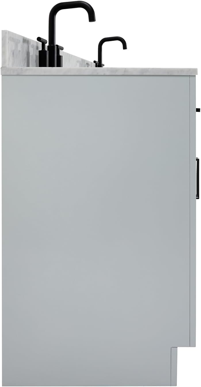 ARIEL Hepburn 66-inch Bathroom Vanity with Sink,Solid Wood, 0.75-inch Italian Carrara Marble Countertop, Double Rectangular Porcelain Sink, 4 Soft Closing Doors, 6 Dovetail Drawers, Grey
