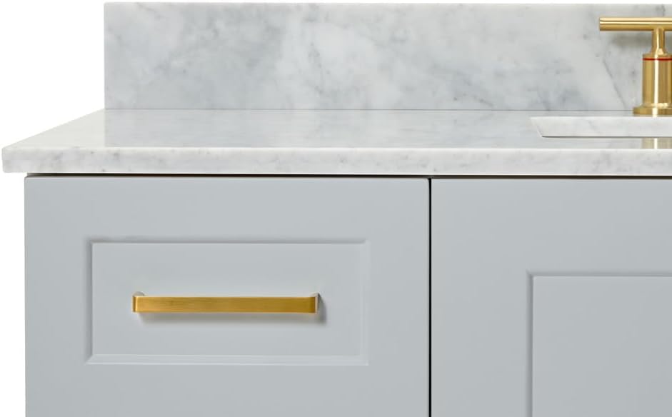 ARIEL Taylor 48-inch Bathroom Vanity with Sink,Solid Wood, 0.75-inch Italian Carrara Marble Countertop, Single Rectangular Porcelain Sink, Soft Closing Doors, Dovetail Drawers, Grey