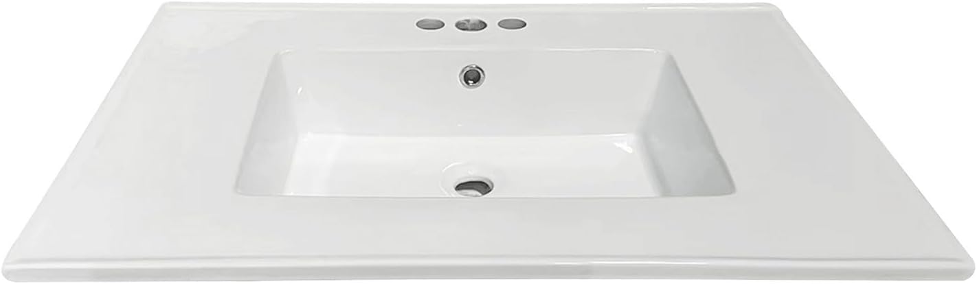 Kingston Brass LBT31227W34 Continental 31-Inch Ceramic Vanity Sink Top (4' Faucet Drillings) in White