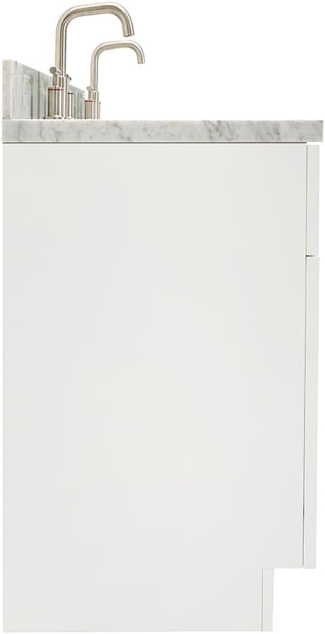 ARIEL Hamlet 60-inch Bathroom Vanity with Sink,Solid Wood, 1.5-inch Italian Carrara Marble Countertop & Backsplash, Double Oval Porcelain Sink, 4 Soft Closing Doors, 3 Dovetail Drawers, White