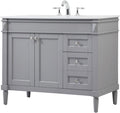 Pemberly Row 42' Aluminum MDF Bathroom Vanity, Gray Finish, Quartz Countertop in Ivory White, Rectangular Sink, Soft Close Hinges and Glides, 2-Door Cabinet, Modern Transitional Style for Bathroom Use