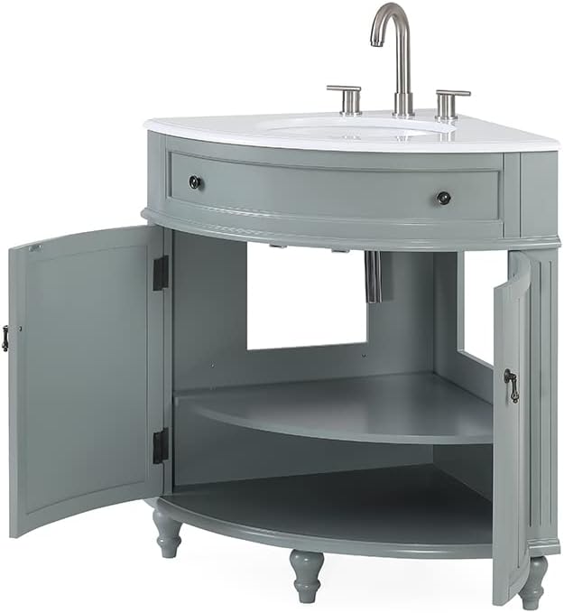 Tennant Brand 24 inch Triadsville Small Corner Bathroom Vanity with Sink and White Quartz top (Gray)