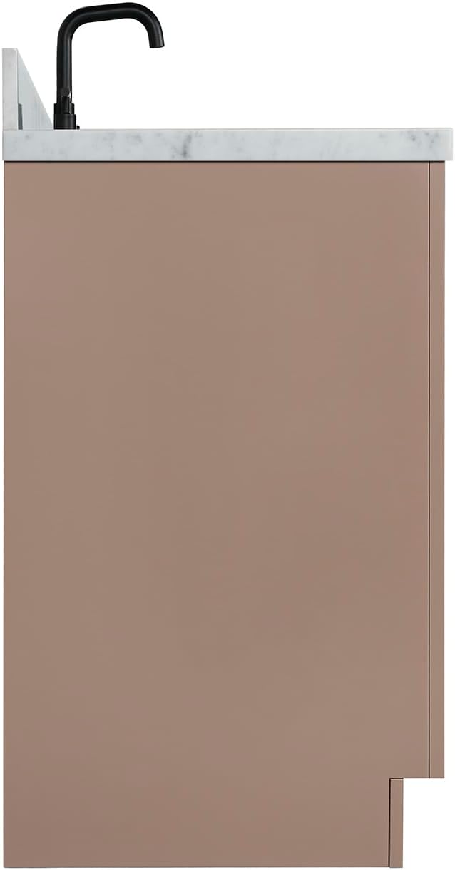 ARIEL Loren 48-inch Bathroom Vanity with Sink,Solid Wood, 1.5-inch Italian Carrara Marble Countertop, Single Rectangular Porcelain Sink, 2 Soft Closing Doors, 7 Dovetail Drawers, Mocha