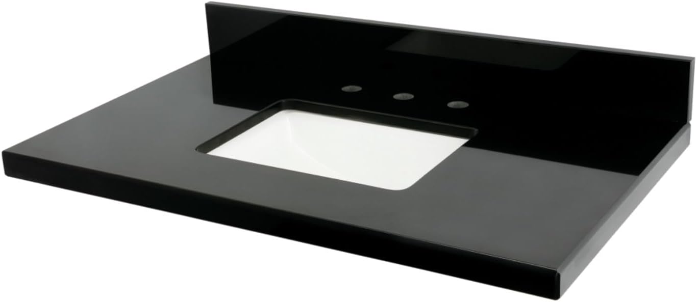 Kingston Brass KVPK3622K38SQ Templeton 36-Inch Black Granite Vanity Top (8' Faucet Drillings) in Black/White