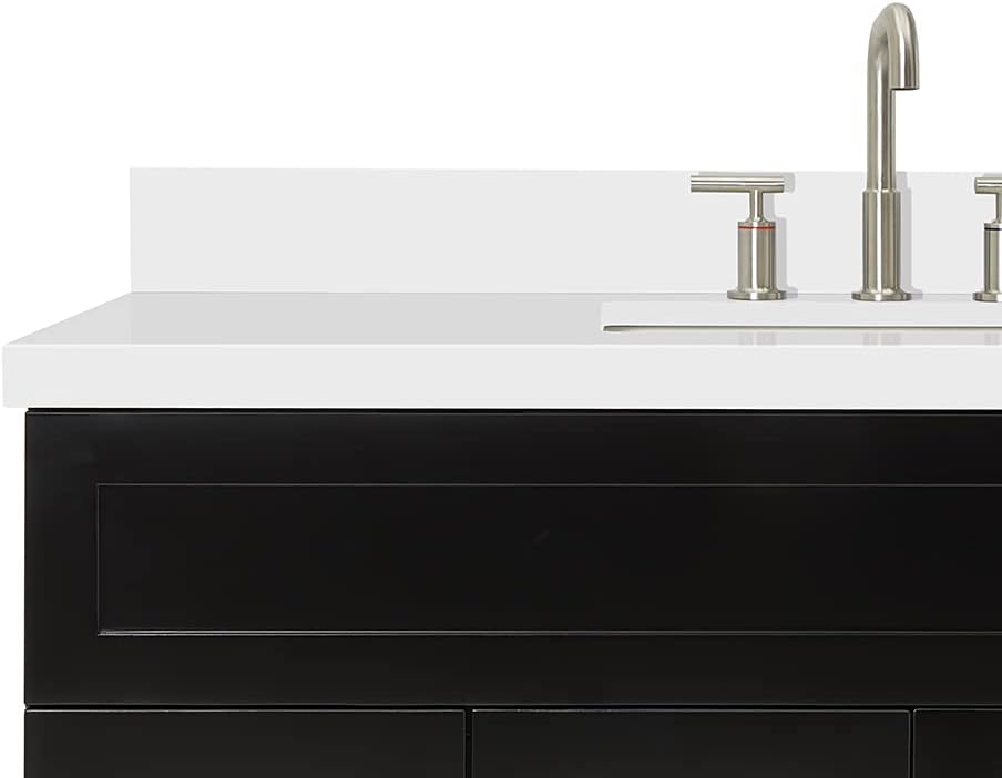 ARIEL Hamlet 48-inch Bathroom Vanity with Sink,Solid Wood, 1.5-inch Pure White Quartz Countertop & Backsplash, Single Rectangular Porcelain Sink, 2 Soft Closing Doors, 4 Dovetail Drawers, Black