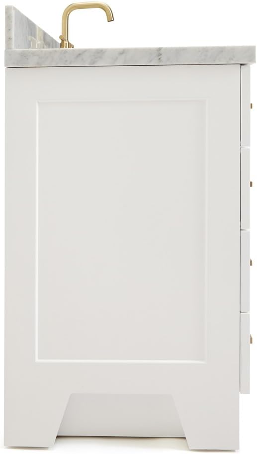 ARIEL Taylor 42-inch Bathroom Vanity with Sink,Solid Wood, 1.5-inch Italian Carrara Marble Countertop, Single Rectangular Porcelain Sink, 2 Soft Closing Doors, 5 Dovetail Drawers, White
