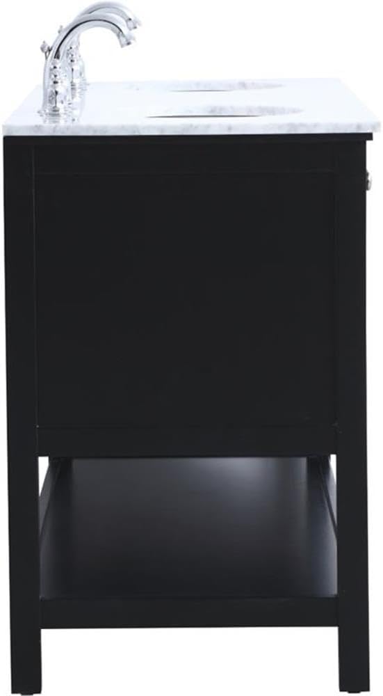Pemberly Row 60' Double Sink Bathroom Vanity, Solid Poplar Wood, Black Finish, Carrara White Marble Top, 33.75' H x 60' W x 22' D, Two Drawers, Two Cabinets, Soft Close, Contemporary Freestanding