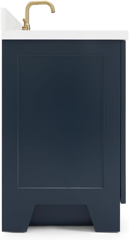 ARIEL Taylor 42-inch Bathroom Vanity with Sink,Solid Wood, 1.5-inch Pure White Quartz Countertop, Single Rectangular Porcelain Sink, 2 Soft Closing Doors, 5 Dovetail Drawers, Midnight Blue