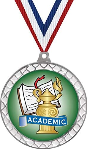 Academic White Trellis Medal Silver, 2.5' Kids Academic Prizes, Kids Education Trophy Medal Awards