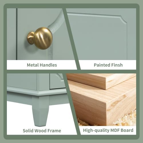 Bellemave 30' Bathroom Vanity with Ceramic Sink & 3 Drawers, Bathroom Cabinet with Storage Shelves & Solid Wood Base, Freestanding Vanity Cabinet with Soft-Close Door with Organizer (Light Green/30)