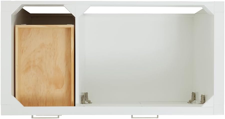 DKB Alenza 42-Inch White Single Bathroom Vanity with Right Rectangular Sink, 1.5' Pure White Quartz Countertop, 2 Soft Closing Doors, 4 Full Extension Dovetail Drawers, Polished Chrome