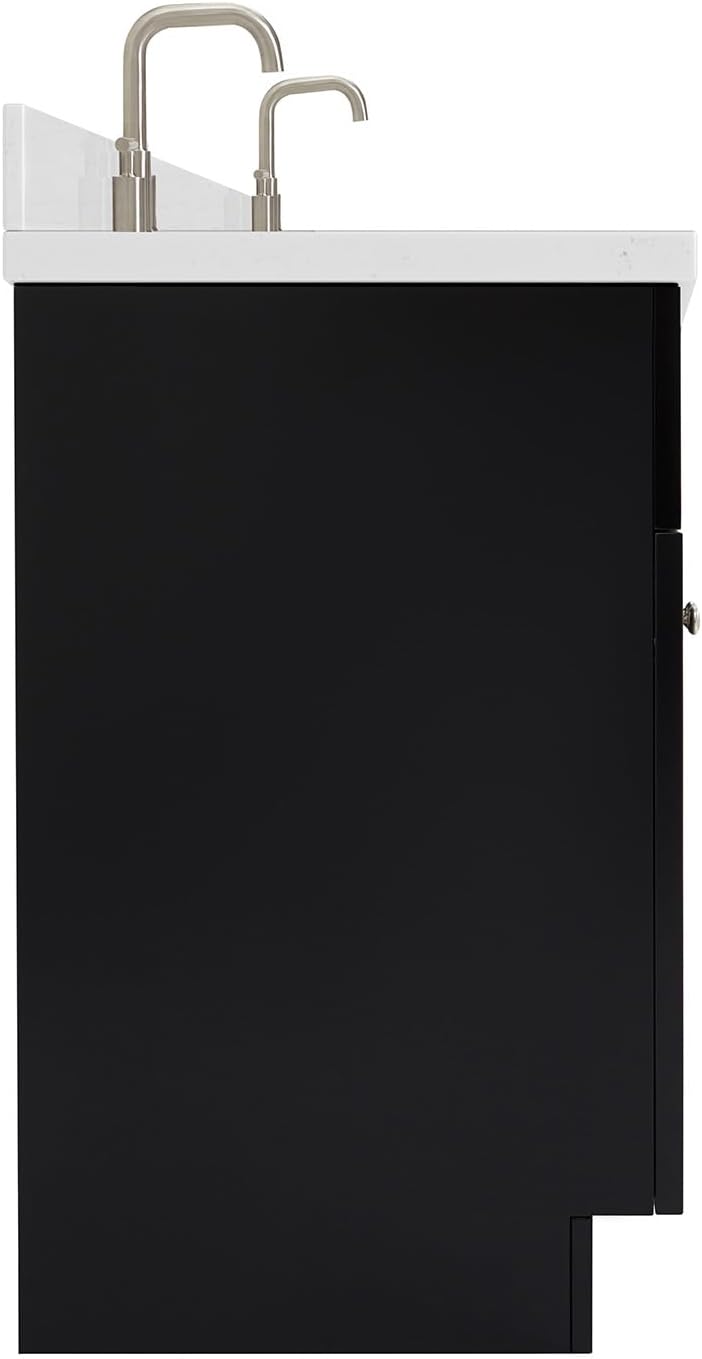 ARIEL Hamlet 66-inch Bathroom Vanity with Sink,Solid Wood, 1.5-inch Carrara White Quartz Countertop & Backsplash, Double Oval Porcelain Sink, 4 Soft Closing Doors, 3 Dovetail Drawers, Black