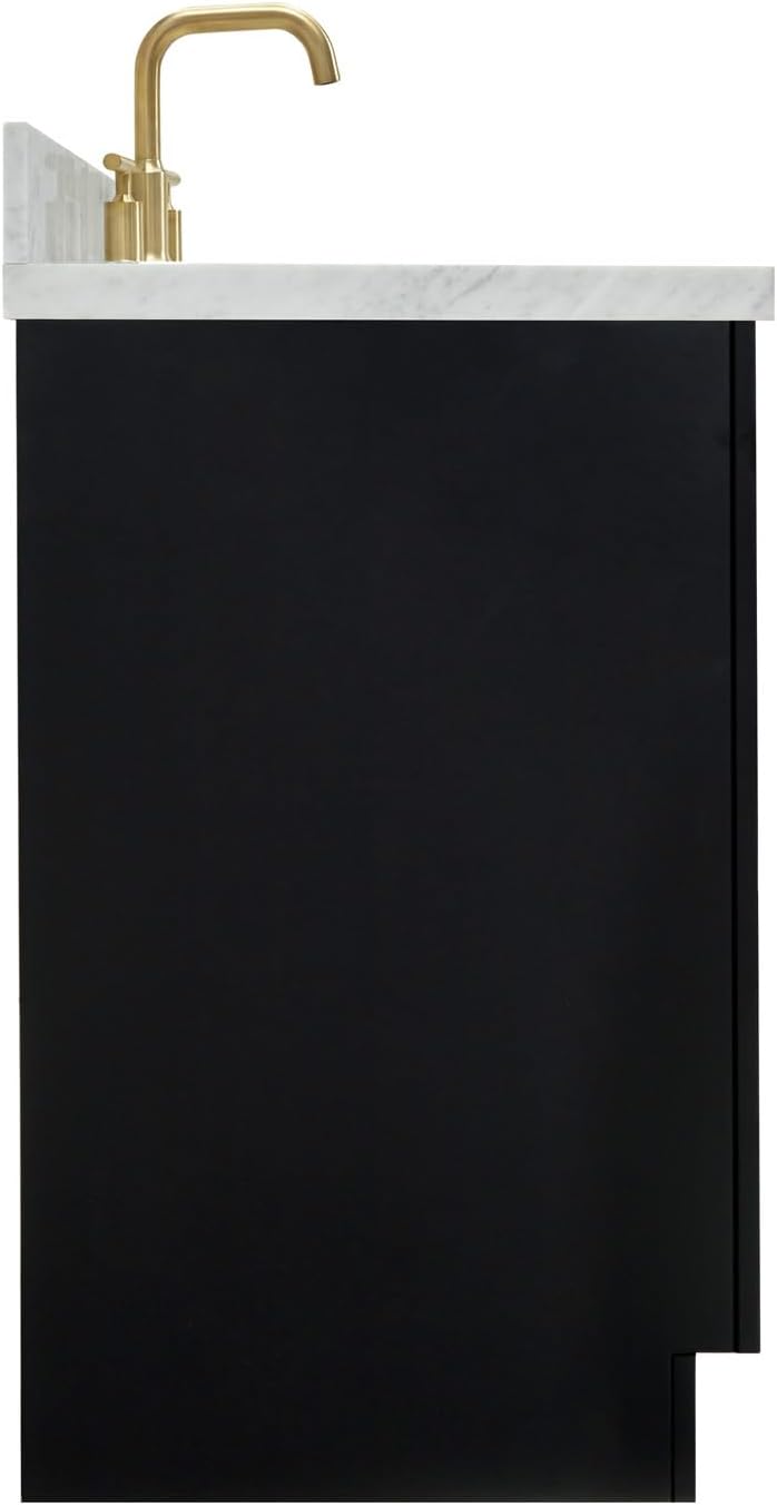 ARIEL Hepburn 54-inch Bathroom Vanity with Sink,Solid Wood, 1.5-inch Italian Carrara Marble Countertop & Backsplash, Single Oval Porcelain Sink, 2 Soft Closing Doors, 9 Dovetail Drawers, Black