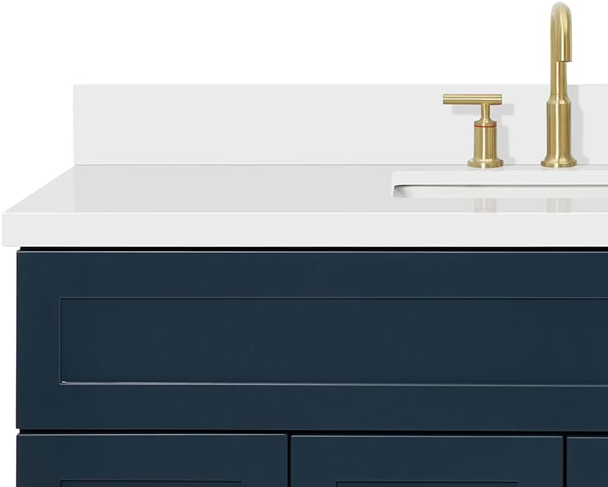 ARIEL Hamlet 48-inch Bathroom Vanity with Sink,Solid Wood, 1.5-inch Pure White Quartz Countertop, Single Rectangular Porcelain Sink, Soft Closing Doors, Dovetail Drawers, Midnight Blue
