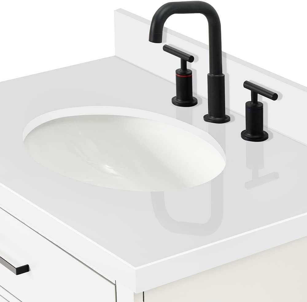 ARIEL Hepburn 30-inch Bathroom Vanity with Sink,Solid Wood, 1.5-inch Pure White Quartz Countertop & Backsplash, Single Oval Porcelain Sink, 2 Soft Closing Doors, 1 Dovetail Drawers, White