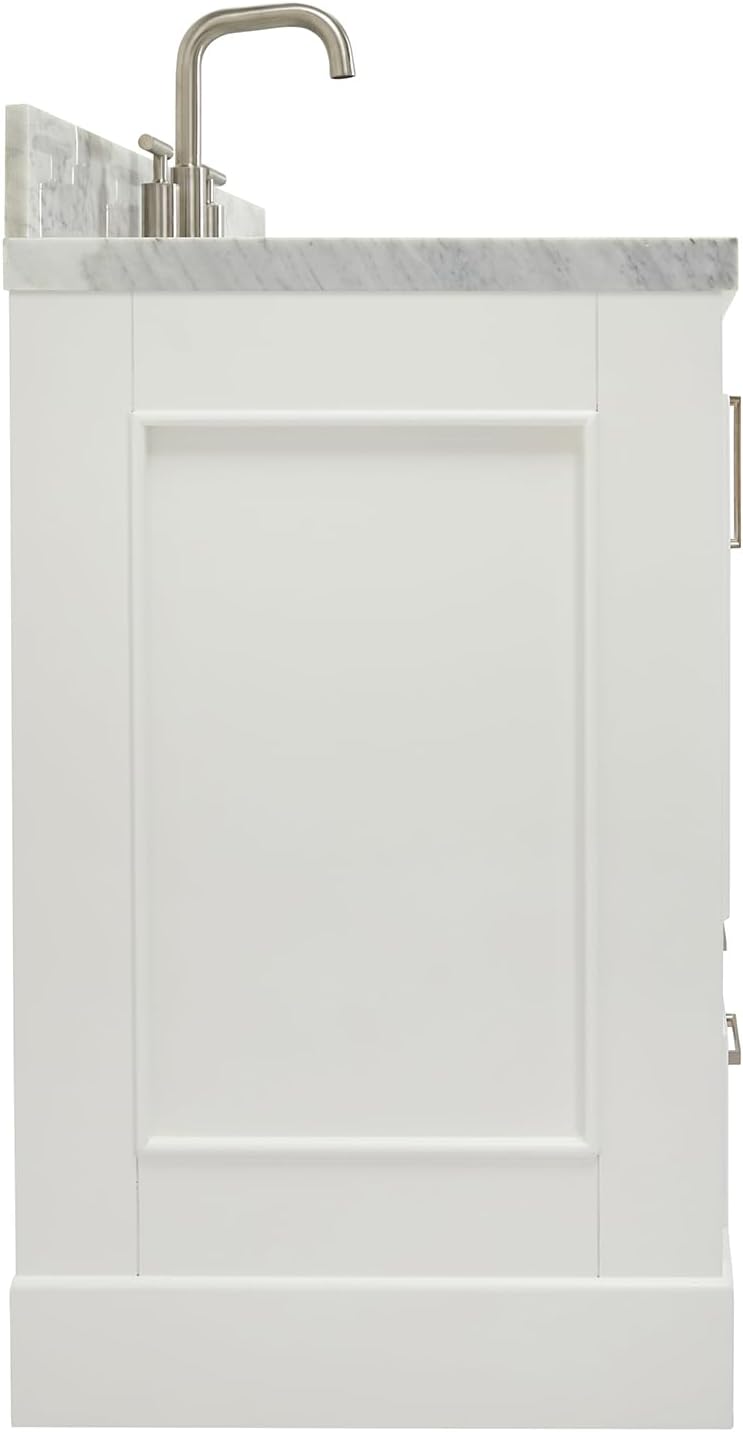ARIEL Stafford 36-inch Bathroom Vanity with Sink,Solid Wood, 1.5-inch Italian Carrara Marble Countertop, Single Rectangular Porcelain Sink, 2 Soft Closing Doors, 5 Dovetail Drawers, White