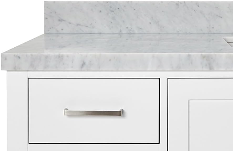 ARIEL Cambridge 60-inch Bathroom Vanity with Sink,Solid Wood, 1.5-inch Italian Carrara Marble Countertop, Single Rectangular Porcelain Sink, 2 Soft Closing Doors, 9 Dovetail Drawers, White