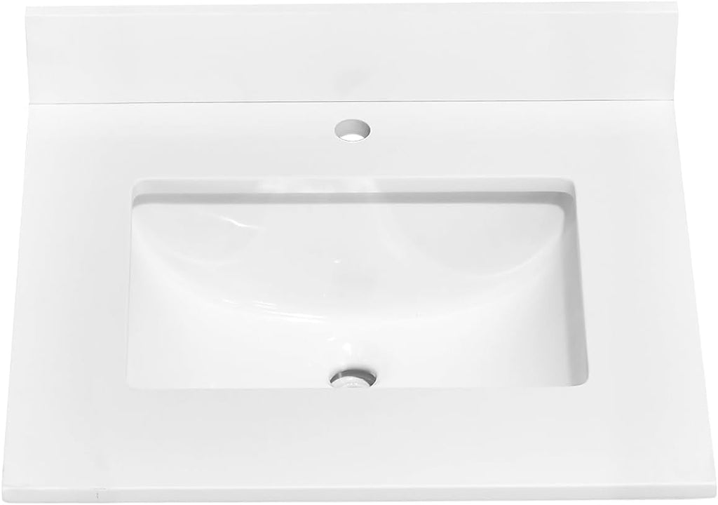 24' x 22' Vanity Top, Quartz Vanity Sink Top in Pure White, with One Sidesplash & One Backsplash, with Undermounted Rectangular Sink,Single Faucet Hole for Vanity Top with Sink