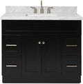 ARIEL 42' White Bathroom Vanity with Sink, 1.5' Edge Italian Carrara Marble Countertop, Rectangular Sink, 2 Soft Closing Doors, 4 Dovetail Drawers, Brushed Nickel