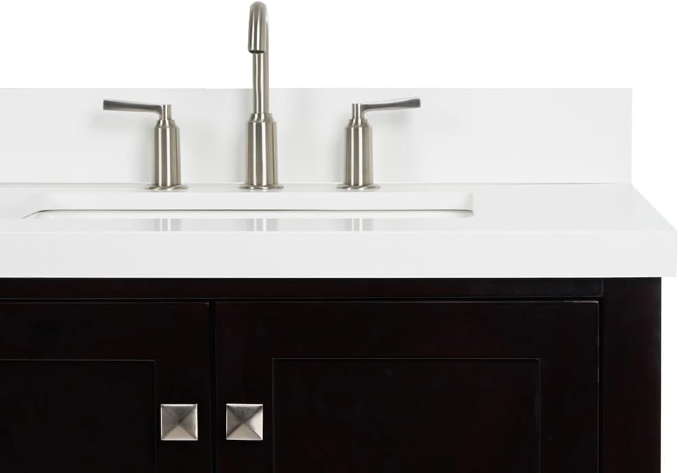 DKB Beckford 72 Inch Bathroom Vanity Double Sink — Espresso Bathroom Vanity with Sink, 1.5' Edge Pure White Quartz Countertop & Backsplash, 4 Soft-Close Doors, 6 Dovetail Drawers