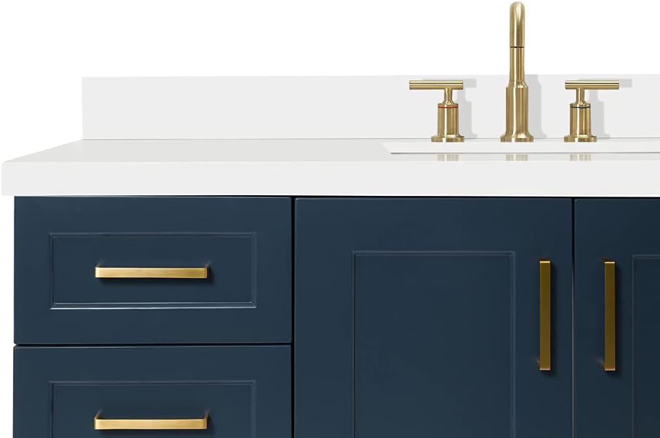 ARIEL Taylor 54-inch Bathroom Vanity with Sink,Solid Wood, 1.5-inch Pure White Quartz Countertop, Single Rectangular Porcelain Sink, 2 Soft Closing Doors, 9 Dovetail Drawers, Midnight Blue