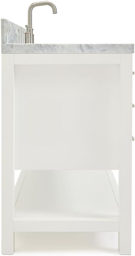 ARIEL Magnolia 54-inch Bathroom Vanity with Sink,Solid Wood, 1.5-inch Italian Carrara Marble Countertop, Single Rectangular Porcelain Sink, Soft Closing Doors, Dovetail Drawers, White