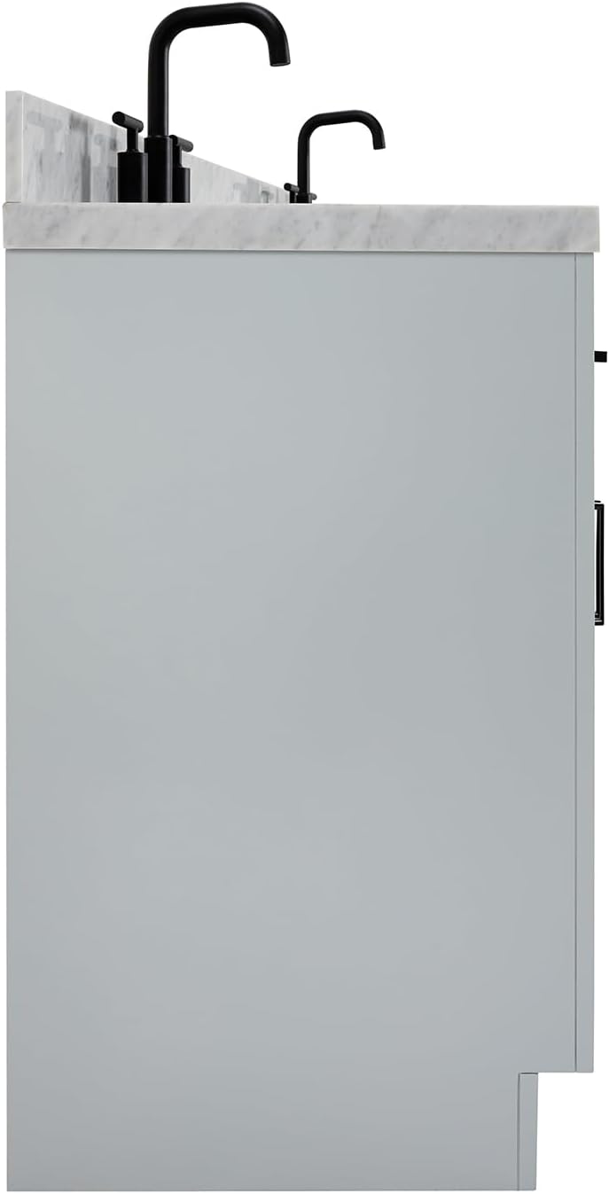 ARIEL Hepburn 66-inch Bathroom Vanity with Sink,Solid Wood, 1.5-inch Italian Carrara Marble Countertop, Double Rectangular Porcelain Sink, 4 Soft Closing Doors, 6 Dovetail Drawers, Grey