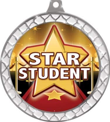 Star Student White Trellis Medal Silver, 2.5' Academic Excellence Prizes, Kids Education Trophy Medal Awards for Kids Prime