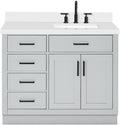 DKB Isabella 42-Inch Gray Single Bathroom Vanity with Sink, 1.5' Pure White Quartz Countertop, Right Rectangular Undermount Sink, Solid Wood Frame, 2 Soft-Close Doors, 5 Dovetail Drawers, Toe Kick