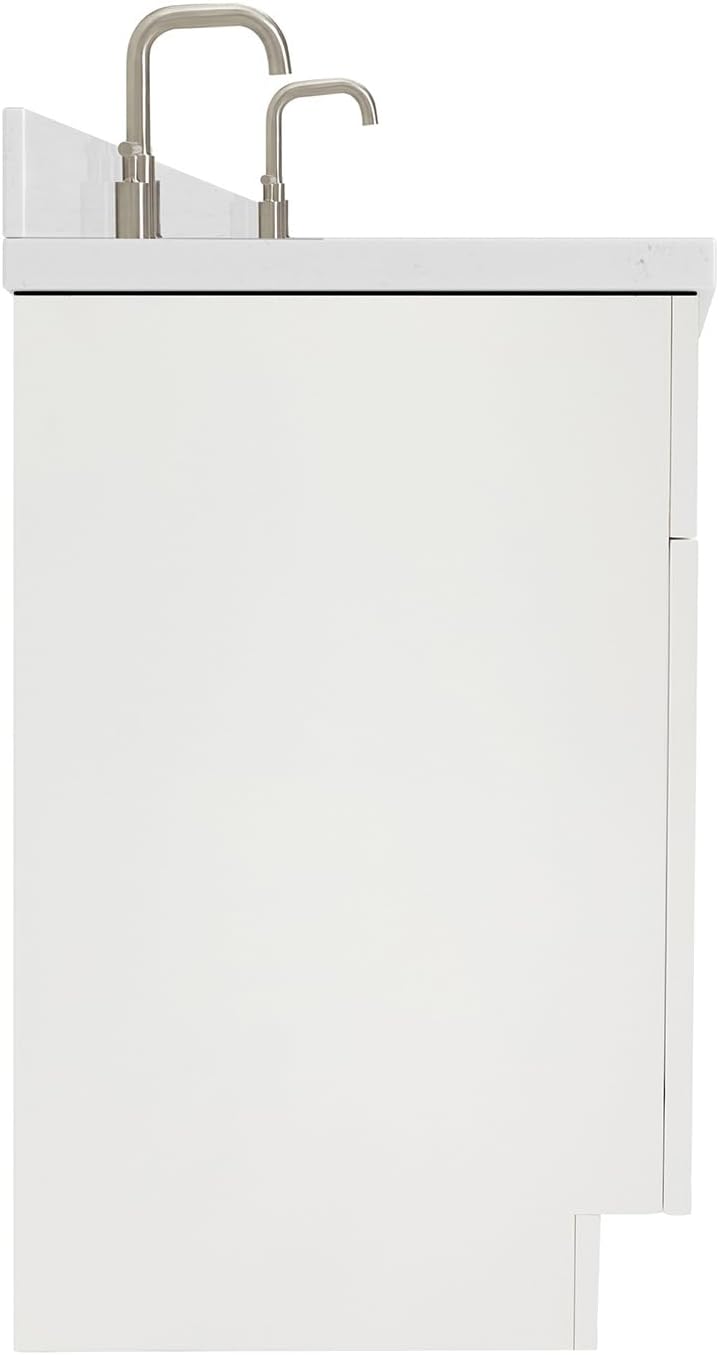 ARIEL Hamlet 66-inch Bathroom Vanity with Sink,Solid Wood, 1.5-inch Carrara White Quartz Countertop & Backsplash, Double Oval Porcelain Sink, 4 Soft Closing Doors, 3 Dovetail Drawers, White