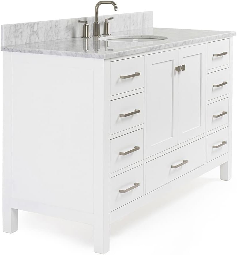 ARIEL Cambridge 55 in. Single Oval Sink Vanity with Carrara White Marble Countertop in White
