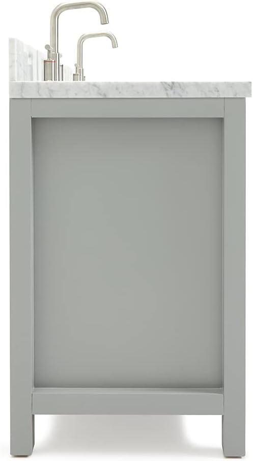 ARIEL Bristol 60-inch Bathroom Vanity with Sink,Solid Wood, 1.5-inch Italian Carrara Marble Countertop, Double Oval Porcelain Sink, Soft Closing Doors, Dovetail Drawers, Grey
