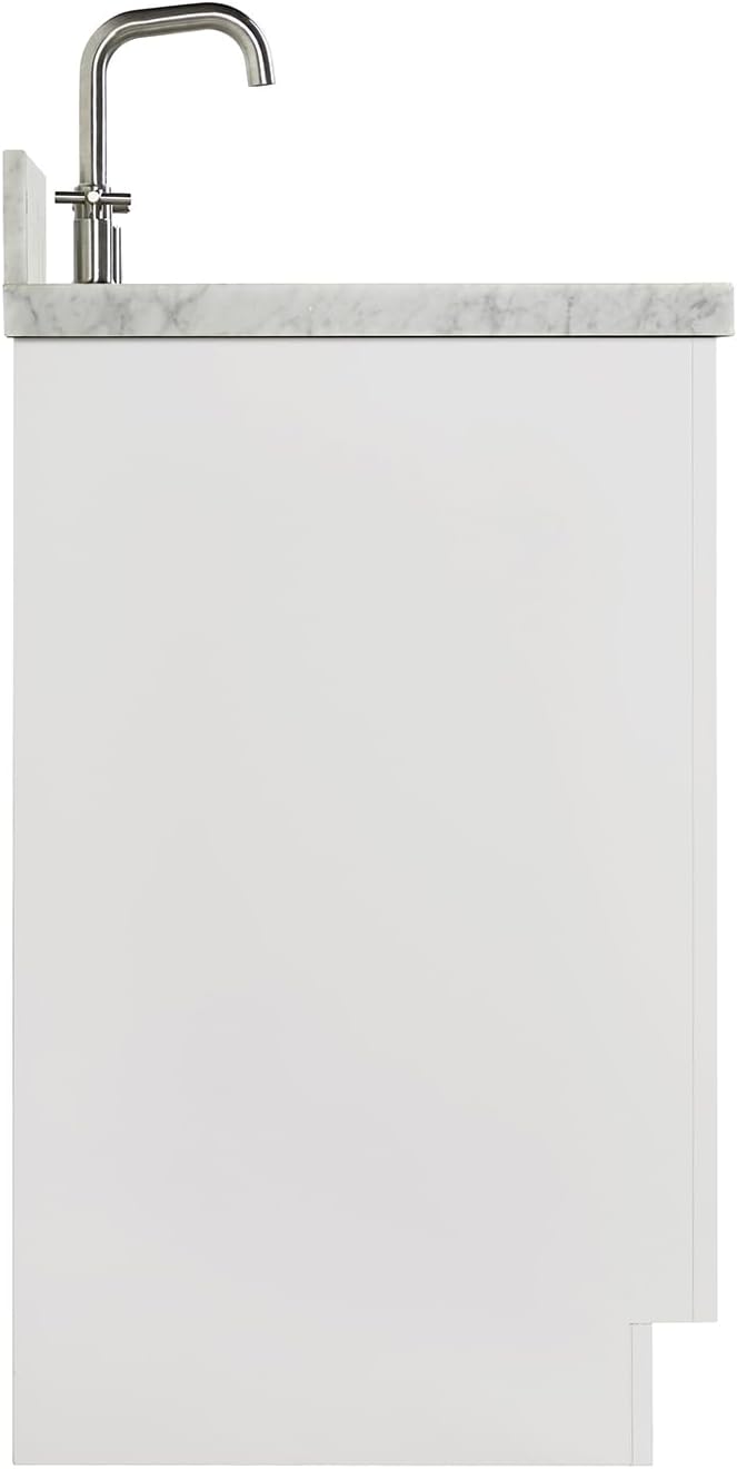 ARIEL Milan 48-inch Bathroom Vanity with Sink,Solid Wood, 1.5-inch Italian Carrara Marble Countertop, Single Rectangular Porcelain Sink, 2 Soft Closing Doors, 6 Dovetail Drawers, Warm White