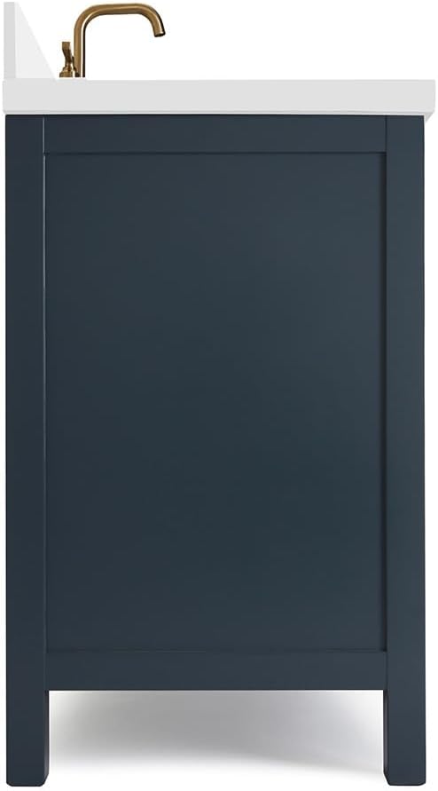 ARIEL Cambridge 36-inch Bathroom Vanity with Sink,Solid Wood, 1.5-inch Pure White Quartz Countertop, Single Rectangular Porcelain Sink, 2 Soft Closing Doors, 5 Dovetail Drawers, Midnight Blue