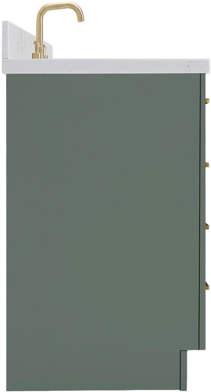 DKB Isabella 42-inch Vintage Green Bathroom Vanity with Center Oval Single Sink, Carrara White Quartz Countertop & Backsplash, Solid Wood Frame, Soft-Closing & Dovetail Drawers