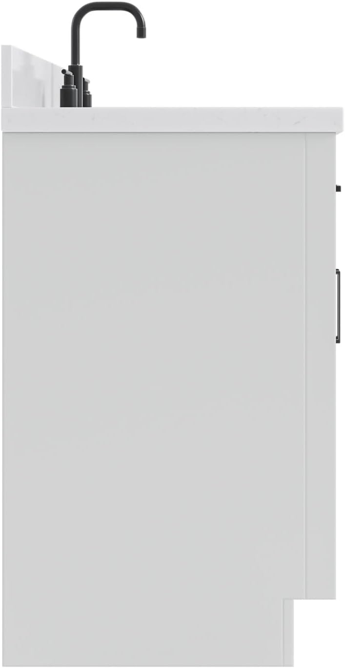 ARIEL Hepburn 30-inch Bathroom Vanity with Sink,Solid Wood, 1.5-inch Carrara White Quartz Countertop & Backsplash, Single Rectangular Porcelain Sink, 2 Soft Closing Doors, 1 Dovetail Drawers, White