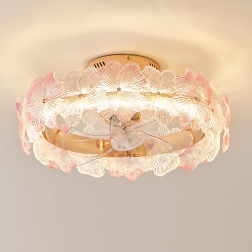 Ceiling Fan with Light Remote - Reversible Dimmable LED Pink Crystal Flower Fan for Girls Bedroom, Living Room, Nursery - 360° Rotating Kid-Friendly Design