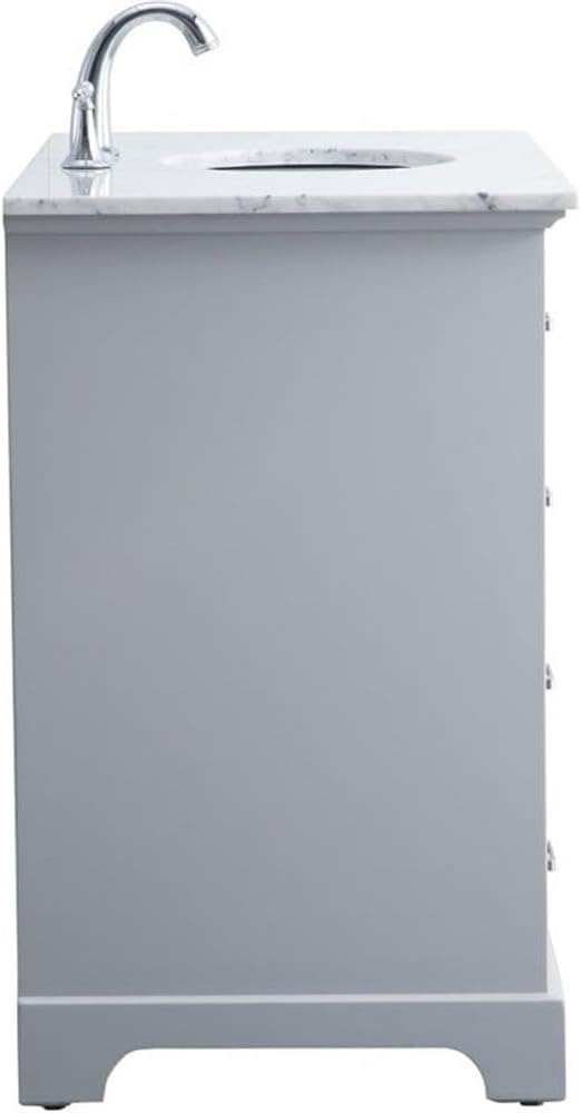 Pemberly Row 42' Single Bathroom Vanity, Solid Wood Base, Light Gray Finish, Carrara Marble Top, Undermount Porcelain Sink, 8 Drawers, 2 Door Cabinet, Free-Standing Design, Contemporary Style for