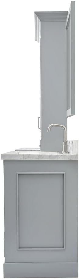 ARIEL Stafford 84-inch Bathroom Vanity with Sink,Solid Wood, 1.5-inch Italian Carrara Marble Countertop, Double Rectangular Porcelain Sink, 5 Soft Closing Doors, 6 Dovetail Drawers, Grey