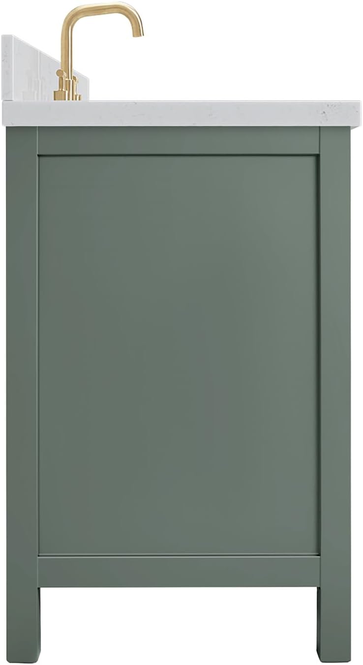 ARIEL Cambridge 48-inch Bathroom Vanity with Sink,Solid Wood, 1.5-inch Carrara White Quartz Countertop, Single Oval Porcelain Sink, 2 Soft Closing Doors, 9 Dovetail Drawers, Vintage Green