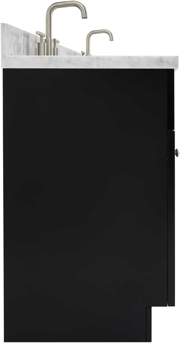 ARIEL Hamlet 66-inch Bathroom Vanity with Sink,Solid Wood, 1.5-inch Italian Carrara Marble Countertop, Double Rectangular Porcelain Sink, 4 Soft Closing Doors, 3 Dovetail Drawers, Black