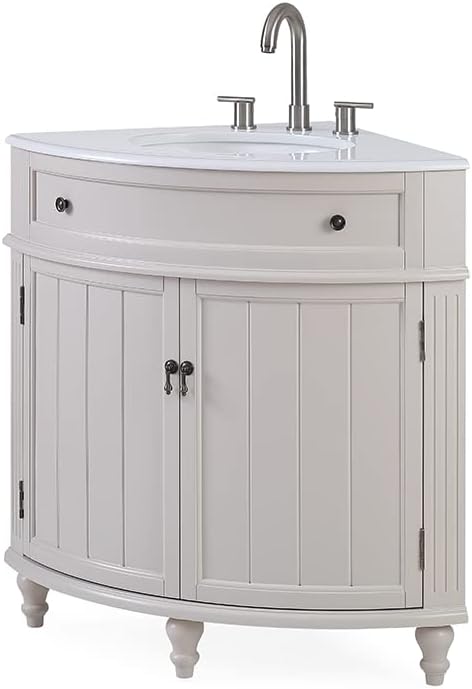 Tennant Brand 24 inch Triadsville Small Corner Bathroom Vanity with Sink and White Quartz top (Taup)