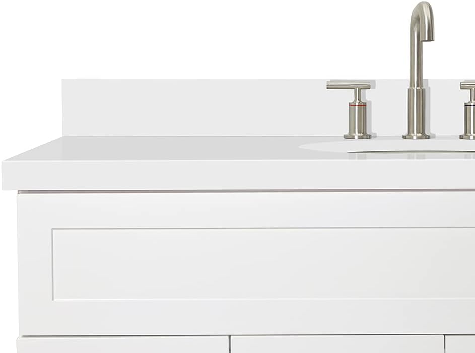 ARIEL Hamlet 48-inch Bathroom Vanity with Sink,Solid Wood, 1.5-inch Pure White Quartz Countertop & Backsplash, Single Rectangular Porcelain Sink, 2 Soft Closing Doors, 4 Dovetail Drawers, White