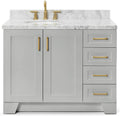 ARIEL Taylor 43 in. Left Offset Oval Sink Vanity with 1.5' Inch Carrara White Marble Countertop in Grey