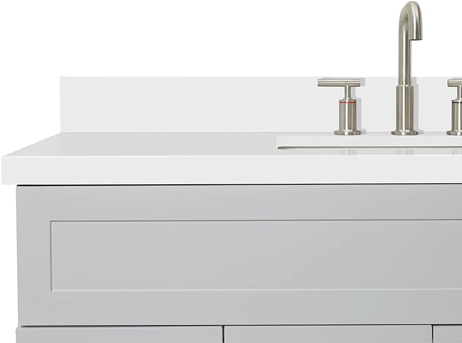 ARIEL Hamlet 48-inch Bathroom Vanity with Sink,Solid Wood, 1.5-inch Pure White Quartz Countertop & Backsplash, Single Rectangular Porcelain Sink, 2 Soft Closing Doors, 4 Dovetail Drawers, Grey