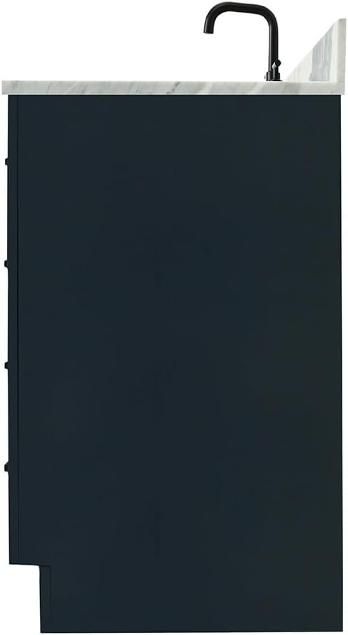 ARIEL Hepburn 60-inch Bathroom Vanity with Sink,Solid Wood, 0.75-inch Italian Carrara Marble Countertop, Single Rectangular Porcelain Sink, 2 Soft Closing Doors, 9 Dovetail Drawers, Midnight Blue