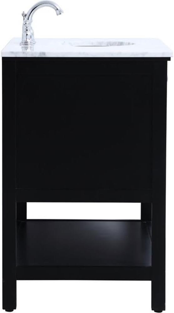 Pemberly Row Contemporary 42' Single Bathroom Vanity, Black Finish, Solid Poplar Wood Base, Carrara White Marble Top, Porcelain Undermount Sink, Soft-Close Drawers, Freestanding Design for Bathroom
