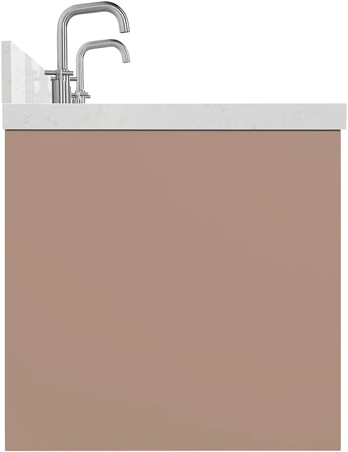 ARIEL West 60 Inch Wall-Mounted Double Rectangle Sink Bathroom Vanity with Carrara White Quartz Countertop 1.5 Inch in Mocha