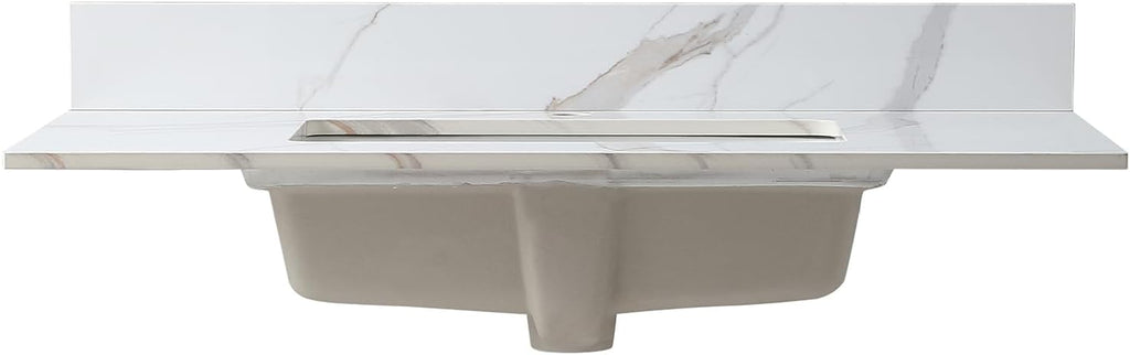 Leavader Sintered Stone Vanity Sink Top - 31 x 22 Inch Three Holes Vanity Top with Undermount Ceramic Sink & Backsplash, Marble Bathroom Countertops Vanity Top with Sink, Carrara Gold