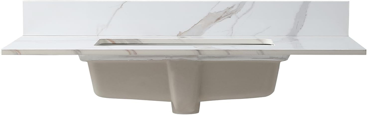 Leavader Sintered Stone Vanity Sink Top - 31 x 22 Inch Three Holes Vanity Top with Undermount Ceramic Sink & Backsplash, Marble Bathroom Countertops Vanity Top with Sink, Carrara Gold